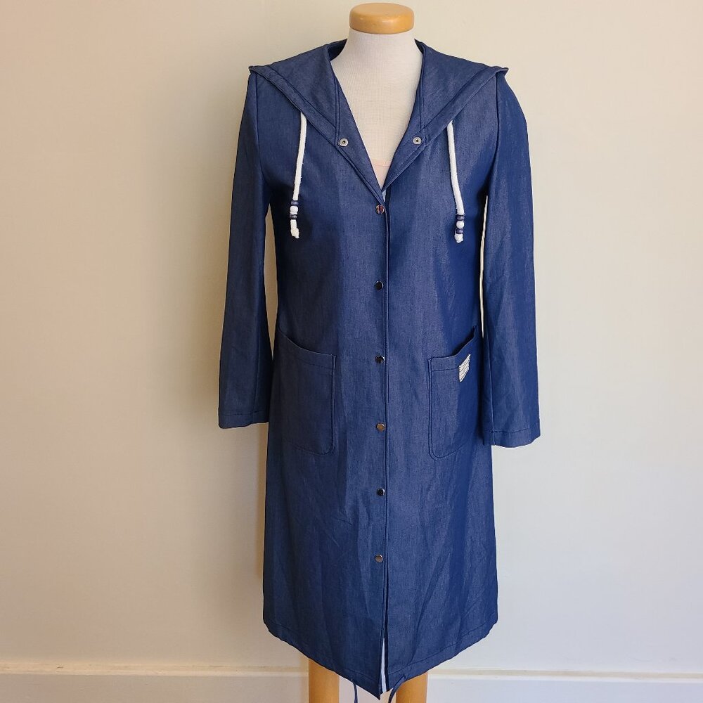 Alvina Long Hooded Lightweight Blue Trench Coat